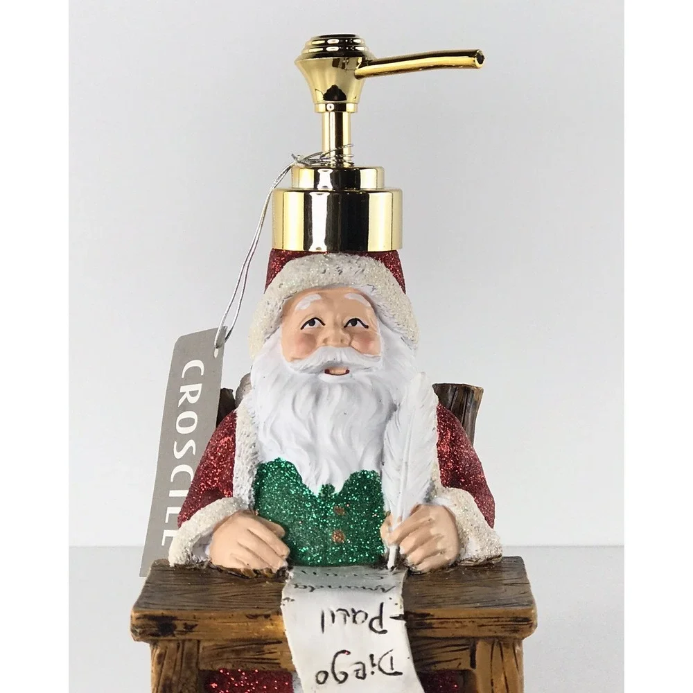 Croscill Christmas Santa Claus Soap Lotion Dispenser Red Glitter Desk 8in NWT